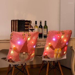 Fodere per sedie D0AD Cover natalizia con gnomo senza volto LED Light Pink Back Slipcover Decor