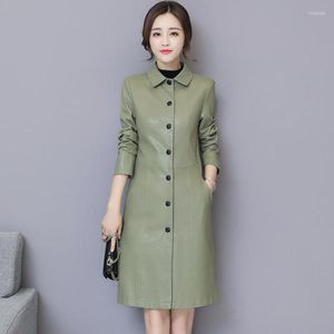 Женские кожаные женщины разделить траншеи 2022 Осень и зимняя мода Слим Слим Женский Вершняя одежда в корейском стиле продает
