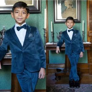 Hübsches Velours-Jungen-Formalkleidungs-Jacken-Hosen-2-teiliges Set, Anzüge für Hochzeitsessen, Kinder-Smoking