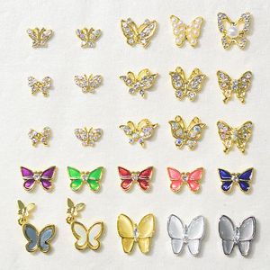 Nagelkunstdekorationen 10 teile/los Metalllegierung Schmetterlingsform 3D Gold Japanischen Stil Charms Glänzende Strasssteine Zubehör JF # 3