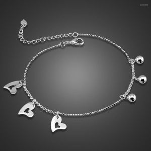 Anklets Fashion 925 Sterling Silver Heart Pendant 28cm Women Beach Barefoot Sandals Bracelet On The Leg Foot Jewelry