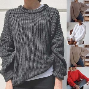 Kadın Sweaters O-Beeck Uzun Kollu Örme Sökücü Kenar Kenar Düz Renk Kaba İplik Kadın Giyim