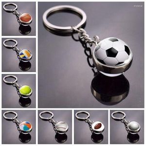 Keychains Fashion Glass Ball Pendant Keychain Sport Style Basketball Football Volleyball Tennis Boyfriend Birthday Christmas Gift