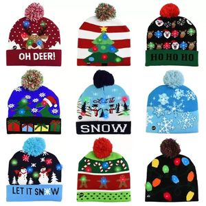Led Christmas Knitted Hats Kids Baby Moms Winter Warm Beanies Crochet Caps for Pumpkin Snowmen Festival Party Decor Gift Props B1020