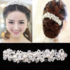 Headpieces bröllop hår tillbehör brud pärla hårband röd vit kristall huvudbonad blommig elegant brud