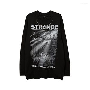 Men's Sweaters Hip Hop Sweater America Men Streetwear Night View Letter Fashion Pullovers Autumn Y2K Oversized Long Sleeve Dark Gothic