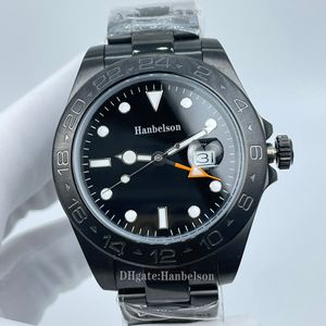 メンズ腕時計調整 GMT 自動巻きムーブメント サファイアガラス スチールストラップ ブラック腕時計 夜光時計