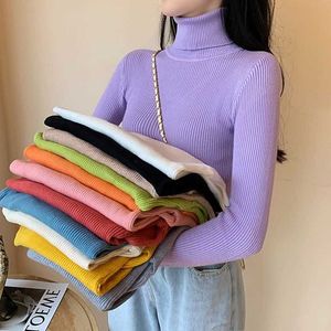 Women's Sweaters 2021 New Women's Autumn Winter Turtleneck Pullovers Sweater Woman Primer Shirt Long Sleeve Short Slim-fit tight Jumper Top Solid T221019