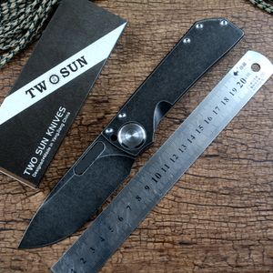 Twosun Brand Hunt Utility Outdoor Knives D2 Steel Stonewashed Blade Titanium Handle with Pocket Clip Fast Open TS346