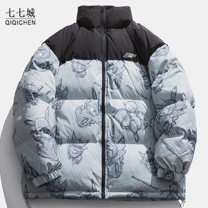 Men's Down Parkas Winter inglesen Jacket Men Cartoon Print Hip Hop Harajuku acolchoado Parka Winter Cotton Casual Patchwork Coat Women STREEWAWHES 2021 T221006