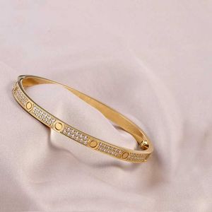 Gypsophila Bracciale con diamanti pieni Bracciale in oro rosa Acciaio al titanio 2 file Bracciali con strass Ciondoli originali Gioielli da donna di moda S224