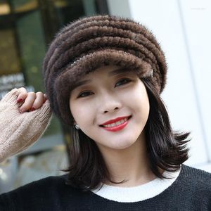 Visors Real Hat Women Winter Knitted Sun Hats Girls Ball Cap Avoid Wind And Snow Good Quality Female Peaked Ear Warm