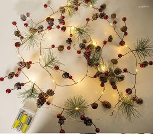 Strings 2M 20LEDs PineCones Pine Needle Red Berry Copper Wire String Light For Christmas Decor Warm White