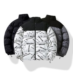 Erkekler Parkas Baskı Puffer Ceket Sokak Giyim Stand Yasağı Yatak Kapit Yırtıcı Pamuklu Pamuk Aşağı Ceket Moda Kontrast Kış Paltolar Erkekler