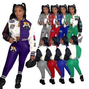 2022 Womens Tracksuits Bomber Jacket Fall Baseball Uniform Short Coat Long Sleeve Letter Print Bulk Items Wholesale Lots Y2k Two Piece Set Outfits K10494