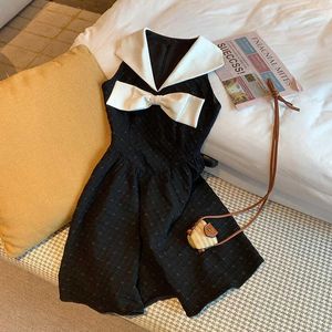 Casual Dresses BlackRetro Patchwork Bow Black Mini Dress Fashion Aesthetic Club Party Frocks For Women Sexy V-neck Off-Shoulder Outfits Y2K