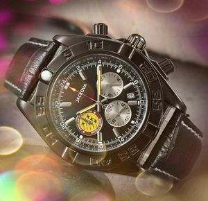 En sıcak moda erkek izleme kronometre 43mm alt kadranlar çalışan Safir Cystal tam fonksiyonel orijinal deri kemer su geçirmez zarif kol saati Montre de Luxe