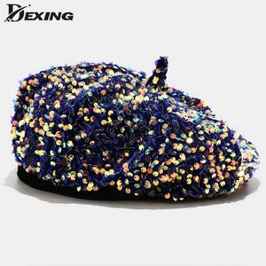 Beanie/Skull Caps Popular Sequins Painter Hat Female Korean Version Trendy Beret Japanese Autumn Winter British Retro Octagonal Hat Design Beret T221020