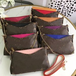 Portafogli da donna di marca di lusso Pochette con cerniera a contrasto di colore classico Borsa a tracolla con catena Portafoglio di grande capacità multi slot per donna di design famoso