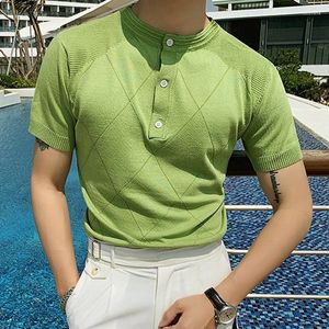 Men's Polos Men Shirts Summer Short Sleeve Crew Neck Sweater Slim Thin Men's Business T-Shirt For Polo Shirt Solid Green