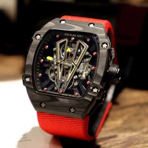 Carbon fiber watch with full-automatic multifunctional wine barrel large dial movement mechanical