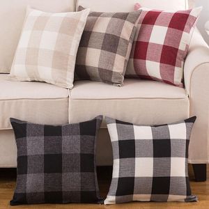 Pillow Case Pillowcase 2pcs 45x45 Black White Linen Plaid 18 Inches Decorative Pillows Cover For Sofa Living Room Bedroom Cushion Covers