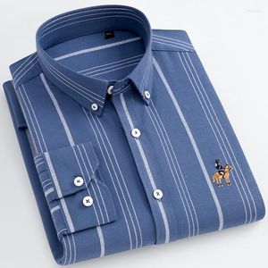 Camisas casuais masculinas Camisa de algodão Oxford para homens de manga longa listrada listrada de negócios regular logotipo 2022 Qualidade sem bolso