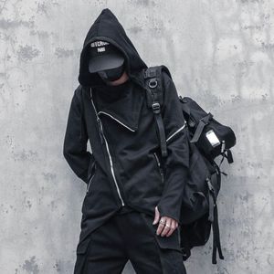 Herrtröjor Autumn Winter Hip Hop Techwear Lutande Zipper Hoodie Men Harajuku gotisk punk oregelbunden huvtröja