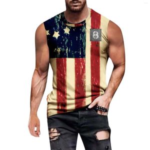 Erkek tank üstleri erkek sokak kıyafetleri yelek spor fitness kas Amerikan bayrağı çapraz baskı kolsuz gömlek yaz erkek spor giyim vücut geliştirme