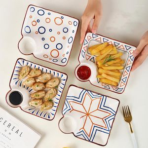 Tabaklar Japon Seramik Plaka Yaratıcı Kare Snack Chip Dumpling Salata Yemeği Porselen Sofra Takımı Ev Mutfak Malzemeleri Yemek Takımı