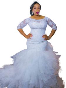 Vestido de noiva sereia plus size com miçangas transparente decote em V sem costas espartilho babados tule jardim vestido de noiva 2023