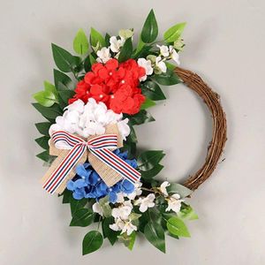 Dekoracyjne kwiaty niezależne Dzień sztuczny kwiat girlandy czerwony biały niebieski hortensja pół krawat wiszące drzwi do domu