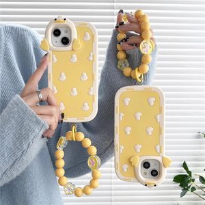 Cartoon cases Super cute 3D duck camera bracelet silicone phone case for iphone 14 Pro Max 11 12Pro 13 plus soft shockproof cover