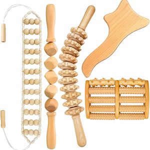 5 STÜCKE Holz Therapie Massage Set Holz Maderoterapia Cellulite Massage Roller Lymphdrainage Gesundheitspflege zur Linderung von Körpermuskelschmerzen