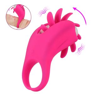 Skönhetsartiklar 10 hastigheter vibratorer penis ring kuk ringar rotation muntlig vagina klitoris stimulator g-spot massager tunga slickar vuxna produkter