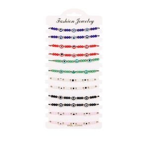 Turquia azul mal olho de braceletes de miçangas de corda de corda feita de corda artesanal Eyes Lucky Beads Bracelets Girl Jewelry Gift 12pcs/Set