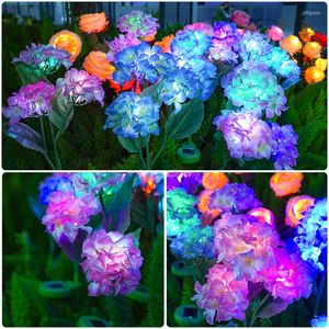 Heads Hydrangea Flower Solar LED Light Outdoor Garden Lawn Lamps For and Vegetable Patch Patio Country House Decoration