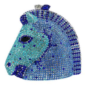 Horse head diamond inlaid dinner bag Gem Banquet animal full three-dimensional European and American lady handbag 0001