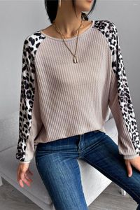 Мужские рубашки T 2022 Осенние женщины футболка для леопардового цвета расщепление расщепление свободное вязание вязание элегантная модная зимняя блузка