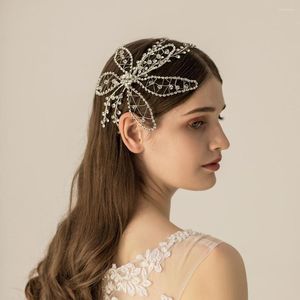 Copricapo O529 Accessori per capelli da sposa con fascia elastica regolabile con strass di cristallo fatti a mano con perline e fiori incatenati