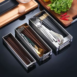 304 Stainless Steel Chopstick Storage Box Chopsticks Spoon Fork Knife Storage Utensil Drying Rack Save Counter Space for Kitchen