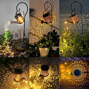 A rega solar LED pode lâmpada em decoração de jardim ornamentos ao ar livre para pátio de fada de fada luz de luz decorativa 220721