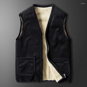 Gilet da uomo 666 Gilet addensato in pile per uomo Mantieni caldo Moda Signori di mezza età Inverno Business Casual Urbano Semplice Gilet senza maniche