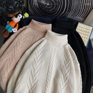 Men's Sweaters Men's Autumn Winter Turtleneck Sweater Casual All-match Retro Jacquard Solid Lapel Knitted Top Pullover Long Sleeve Warm