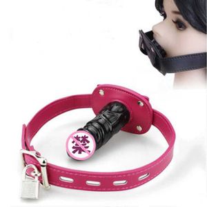 Beauty Items Silicone Oral sexy Mouth Gag Dildo with Lock PU Leather Buckles BDSM Bondage Restraint Accessories Erotic Toys for Couples
