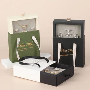 Jewelry Box Portable Drawer Paper Boxes Ring Earrings Necklace Packaging Box Storage Handle Bags