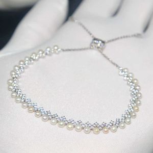 Łańcuch bransoletki perłowej dla kobiet 925 Sivler Diamond Natural Bracelets Biżuter