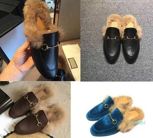 Designer tofflor Princetown Fur Mules Flats Chain Ladies Casual Shoes Women Mens Loafers Muller Slipper Shoe Furry Slides 2022