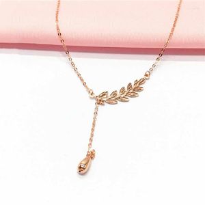 Kedjor 585 Purple Gold Plated 14k Rose Leaf Necklace Waterdrop Chain Pendant Light Luxury Exducite Engagement Ladies Jewelry