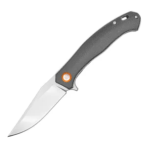 Factoty Price R1021 Flipper Folding Knife D2 Stone Wash Drop Point Blade Flax with Stainless Steel Sheet Handle Ball Bearing Fast Open EDC Pocket Knives